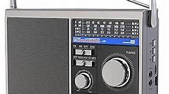 Portable AM FM Radio, Shortwave Transistor Radio with Best Reception, Battery Operated or AC Power Retro Radio with Big Bluetooth Speaker, Earphone Jack USB TF Card AUX Input, for Senior(Gray)