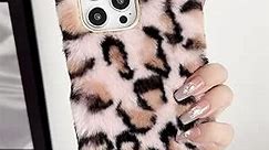 for iPhone 15 Pro Max Furry Case, Cute Lucky Leopard Print Camouflage Dots Soft Fluffy Fuzzy Hair Fur Plush Phone Case Cover Women Girl