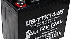 YTX14-BS Battery - Motorcycle Battery, ATV Battery 12V 12AH, UTV, 4 Wheeler, Snowmobile, Powersports Batteries - Compatible with Honda Rancher 350, Buell Blast, Yamaha - Sealed Lead Acid 12 Volt AGM