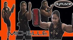 KICKING IT!! female bodybuilder MICHELLE SMITH martial arts IN THE GYM