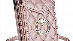 for iPhone 15 Wallet Case with Ring,High-end Stylish Luxury Leather Accordion Card Holder,Anti-Drop Lanyard,Multi-Functional Ring Stand,Protective Leather Case.(Rose Gold)