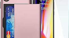 SUPBEC iPhone XR Case with Card Holder and[ Screen Protector Tempered Glass x2Pack] i Phone xr Wallet Case Cover with Shockproof Silicone TPU + Anti-Scratch Hard PC - Full Protective (Rose Gold)