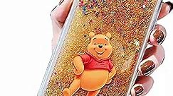 iFiLOVE for iPhone 15 Pro Max Winnie The Pooh Bling Liquid Case, Girls Boys Kids Women Cute Cartoon Bear Sparkle Flowing Quicksand Glitter Case Cover for iPhone 15 Pro Max (Gold)