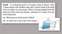 A swimming pool is 12 m long, 6 m wide, 1 m deep at the shallow end -Related Rates- MCS21 Lesson 16a