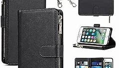 Jaorty iPhone 8 Plus Wallet Case for Women,iPhone 7 Plus Phone Case Wallet with Credit Card Holder,iPhone 8 Plus Crossbody Case with Strap Shoulder Lanyard,Zipper Pocket PU Leather Cases,5.5" Black