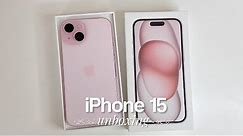 iPhone 15 pink unboxing (128 gb) 🎀 accessories, camera test, setup