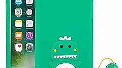 Cute iPhone 6 Plus Case, iPhone 6s Plus Case, iPhone 7 Plus Case, iPhone 8 Plus Case, Green Dinosaur Funny Animals 3D Cartoon Soft Silicone Shockproof Back Cover for Girls Boys Kids Women