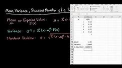 Mean, Variance, and Standard Deviation of a Probability Distribution Using Excel