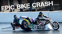 EPIC BIKE CRASH - Amazing Top Fuel Drag Bike win at Santa Pod Raceway