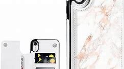 uCOLOR Rose Gold Marble Wallet Case for iPhone XR with Card Holder & Kickstand (6.1")