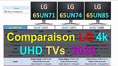Comparaison Smart LG 4K UHD TVs 65UN71 vs 65UN74 vs 65UN85 | LG UHD 2020