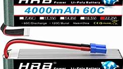HRB 2pcs 6S Lipo Battery EC5 22.2V 4000mAh 60C RC Lipo Battery Compatible with RC Quadcopter Helicopter Car Truck Boat Hobby