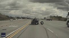Tire shoots off truck and flips car on Los Angeles freeway
