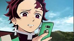 Tanjiro looking at phone disgusted (Greenscreen Template)