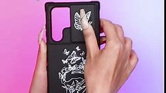 Goocrux (2in1 for Samsung Galaxy S23 Ultra Case Skeleton Skull Women Girls Cute Mushroom Goth Phone Cover Moon Stars Design with Slide Camera Cover+Ring Spooky Shrooms Cases for S23 Ultra 5G 6.8''
