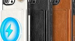 LOHASIC for iPhone 13 Pro Max Wallet Case, Compatible with Mag-Safe, 6 Card Holder Phone Cover Women, Ring Stand, Magnetic Wireless Charging, Detachable Back Leather Credit Slot, 6.7 Inch - White