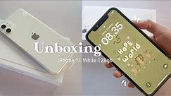 iPhone 11 white unboxing 🤍 (128gb) in 2023 my first iphone ✨+ camera test & set up
