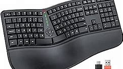 MEETION Ergonomic Keyboard, Split Wireless Keyboard with Cushioned Wrist, Palm Rest, Curved, Natural Typing Full Size Rechargeable Keyboard with USB-C Adapter for PC/Computer/Laptop/Windows/Mac, Black