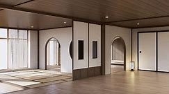 Japaneseroom,Muji style, Empty wooden room,Cleaning japandi room interior, 3D rendering