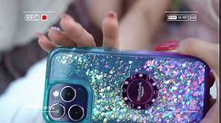 Silverback for iPhone 12 Case,iPhone 12 Pro Case, Moving Liquid Holographic Glitter Case with Kickstand, Girls Women Bling Ring Stand Protective Case for Apple iPhone 12/12 Pro 6.1" -Clear Silver
