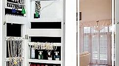 Upgraded Jewelry Organizer with Bluetooth Speaker, Wall/Door Mounted Jewelry Armoire, Full Length Lighted Mirror with Jewelry Cabinet,Jewelry Box with Time and Temperature Display