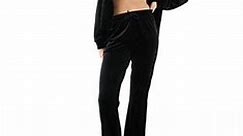 Pieces velour tracksuit top and flare pants set in black | ASOS