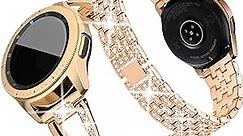 SUPOIX Compatible for Samsung Galaxy watch 6/5/4 40mm 44mm/ Watch 3 41mm/ Watch 42mm/Active 2 Band, 2 Pack 20mm Women Jewelry Bling Metal Replacement Strap (Rose gold)