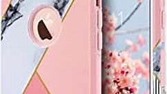 ULAK iPhone 7 Case, Colorful Series Slim Hybrid Dual Layer Scratch Resistant Hard Back Cover Shock Absorbent TPU Bumper Case for Apple iPhone 7 4.7 inch - Pink Geometric Marble
