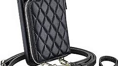 LAMEEKU Wallet Case Compatible with iPhone Xs Max, Quilted Wallet Case for iPhone Xs Max Card Holder Case with Crossbody Lanyard Handbag Case for Women Protective Case for iPhone Xs Max,6.5''-Black