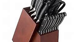 Farberware Forged Triple Rivet Kitchen Knife Block Set with Built-In Knife Sharpener, 21-Piece Set, High-Carbon Stainless Steel Knife Set Includes Meat Cleaver, Carving Fork and 8 Steak Knives, Cherry