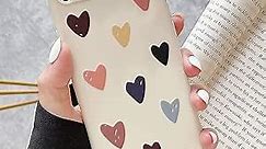 for iPhone SE Case 2020/2022, iPhone 7 Case iPhone 8 Phone Case Cute for Women Girls Matte Love-Hearts Pattern Design Soft Liquid Silicone Shockproof Protective Cover 4.7 inch - Beige