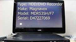 Magnavox MDR535H F7 HDD DVD Recorder Serial D47227069 function check.