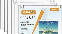 MaxGear Acrylic Sign Holder 8.5 X 11 Wall Mount Sign Holder Clear Plastic Picture Frames with 3M Tape Adhesive and Screws for Office, Home, Store, Restaurant - Landscape, 6 Pack