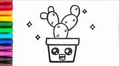 Cartoon Cactus Drawing and Coloring for kids / How to draw a cute cactus?