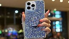Case for iPhone 12 Pro Max Case Glitter Bling for Women Girls Sparkle Cover with Ring Stand Holder Cute Protective Phone Cases 6.7 inch (Blue)