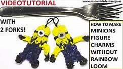 Minion Charm With two forks without Rainbow Loom Tutorial. (Mini Figurine)
