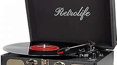 Vinyl Record Player 3-Speed Bluetooth Suitcase Portable Belt-Driven Record Player with Built-in Speakers RCA Line Out AUX in Headphone Jack Vintage Turntable