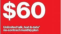 Total by Verizon $60 No-Contract Single-Device Monthly Plan Unlimited Talk, Text & Data+20 GB Hotspot
