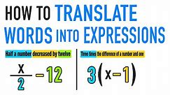TRANSLATING WORDS INTO ALGEBRAIC EXPRESSIONS!