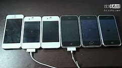 iPhone六兄弟对比！！ 5 vs 4S vs 4 vs 3GS vs 3G vs 2G！3G高端黑。。。4S完爆啊！！！
