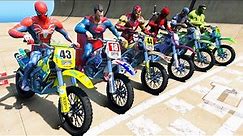 Racing Spiderman Motorcycles with Superheroes - Straight Down Vertically Mega Ramp