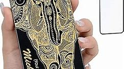 iProductsUS Customized Phone Case Compatible with iPhone XS,X(10) and Screen Protector,Engrave Elephant and Name Black Bamboo Case with TPU,Built-in Metal Plate,Wireless Charging Compatible (5.8 inch)