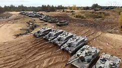 NATO tank barrage. The 25 tanks lined up are Italian C1 Ariete, French Leclerc, German Leopard 2A6, Spanish Leopard 2E, Norwegian Leopard 2A4, Polish PT-91 Twardy, US M1A2 Abrams and British Challenger 2.