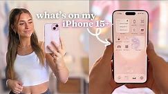 what's on my iPhone 15+ 📱🎀 | pink aesthetic theme, new ios 17 new features!