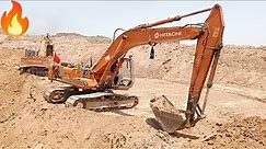 Two Hitachi Excavator making bridge surface||operator anogiatis and caterpi