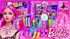DIY PINK BARBIE CLOSET with 15+ Dresses & Accessories (From Recycled Doll Box)