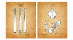Vintage Patent Prints Wall Art Bat & Cover Baseball Office Decor: Vintage Sports Posters Photo Prints & Patent Art Prints Wall Art - Engineering Posters & Gifts for Dad, Father & Stepdad Set of 2 8x10
