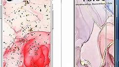 iPhone 13 Pro Max Gold Foil Marble Case for Women with Tempered Film,Gold Sparkle Glitter Bling Case Only Compatible with iPhone 13 Pro Max 6.7 Inch(Pink)