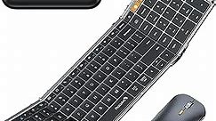 ProtoArc Foldable Keyboard and Mouse, XKM01 Folding Bluetooth Keyboard Mouse Combo for Business and Travel, 2.4G+Dual Bluetooth Full-Size Portable Keyboard for Laptop iPad Tablets - Space Gray