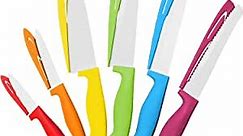 12 Pcs Steel Rainbow Kitchen Knife Set - Dishwasher Safe Knives with Sheath Covers - Sharp Multicolored Colorful Set For The Kitchen With Bread, Slicer, Santoku, Utility, Paring Knives